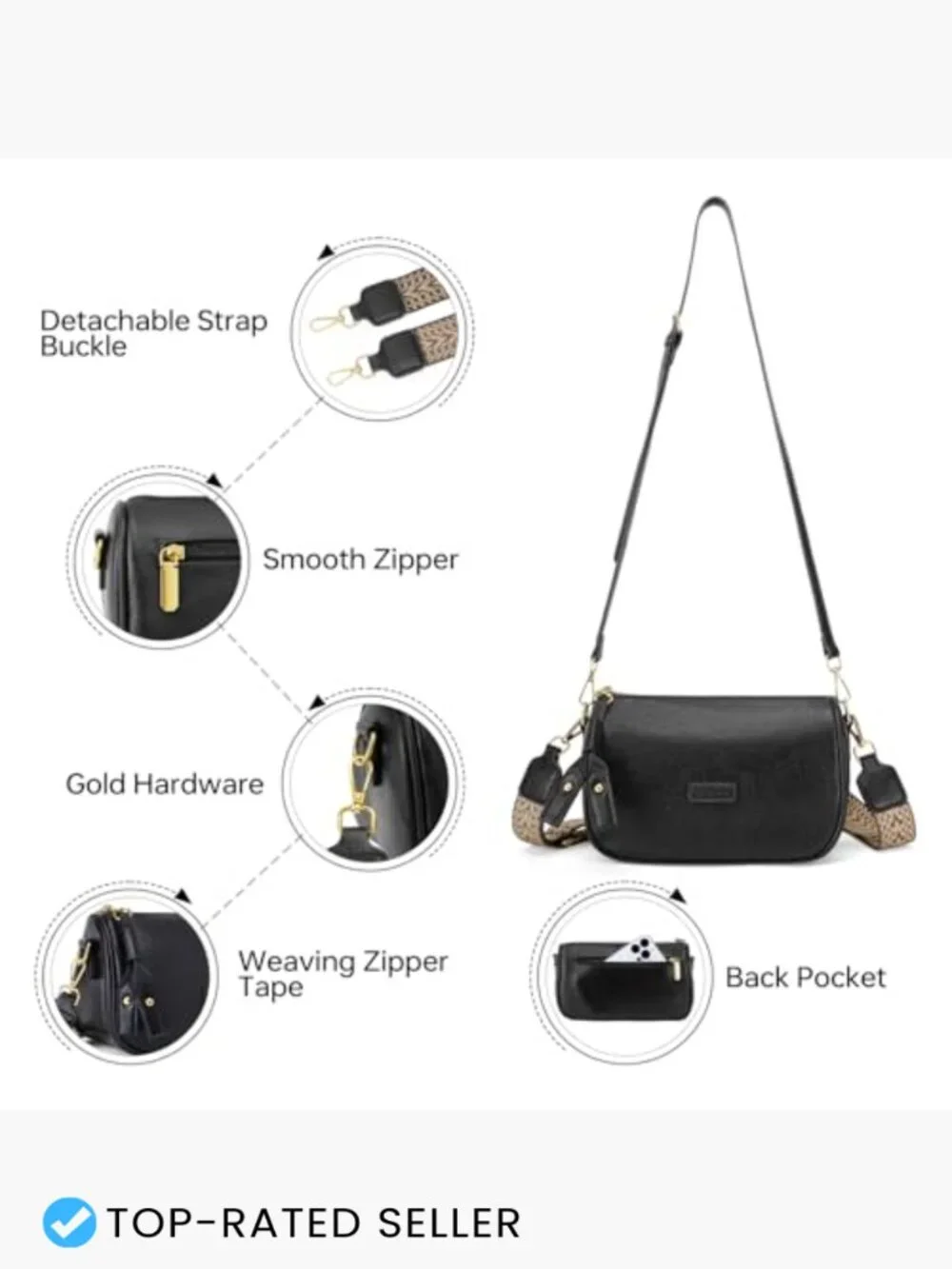 Small Vegan Leather Crossbody Purse with Two Adjustable Straps Shoulder Bag
